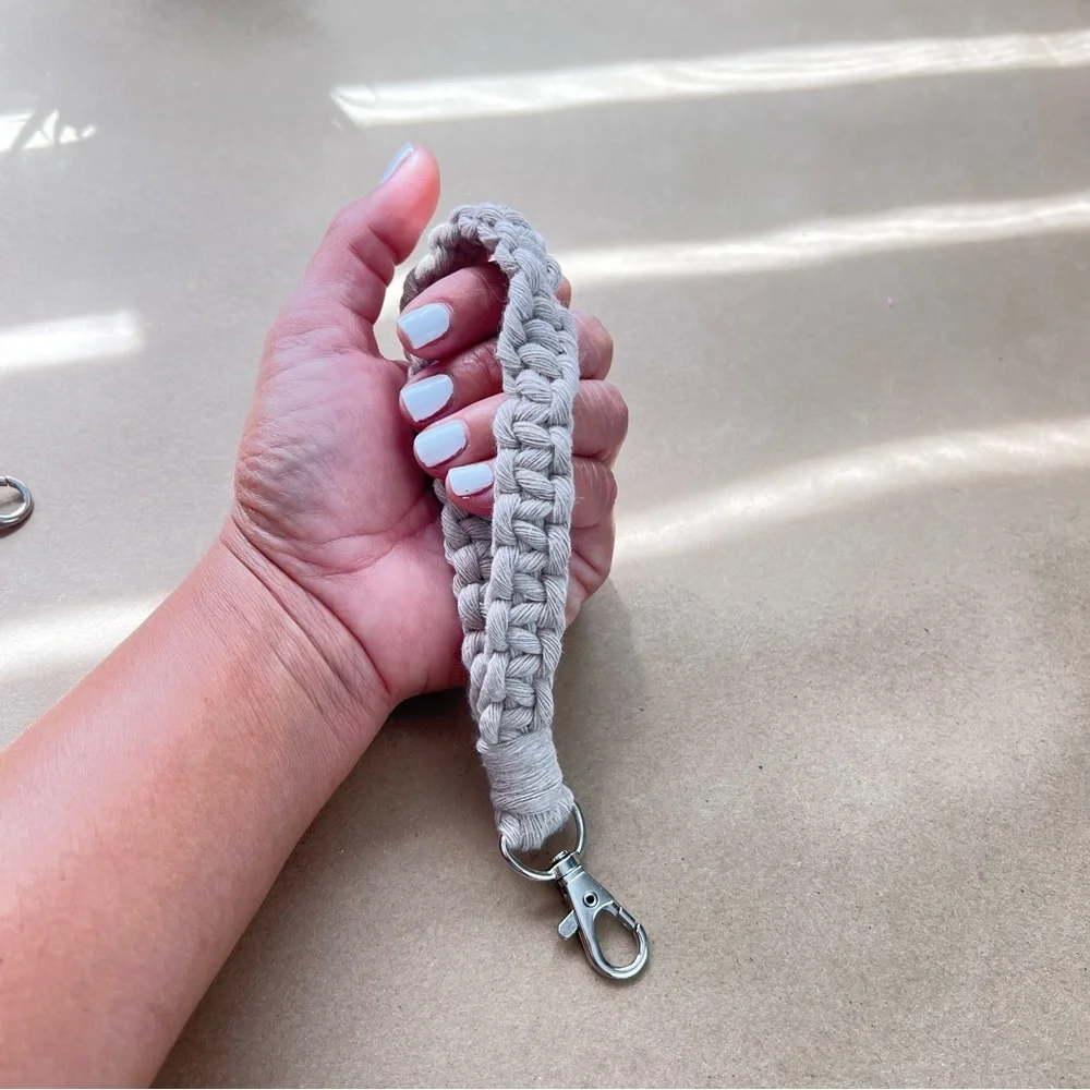Boho Handcrafted Macrame Wristlet Latte color Keychain